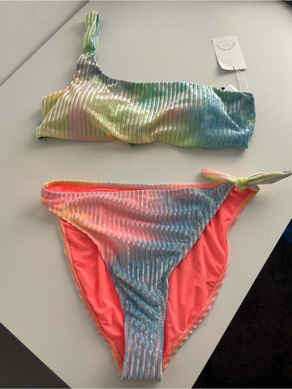 NWT Dippin Daisys Ribbed Tie Dye 2 Piece Swim Set XXL Resortwear Vacation Beach